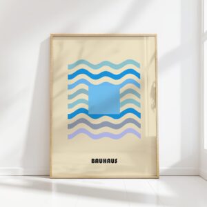 bauhaus print blue wavy lines graphic art