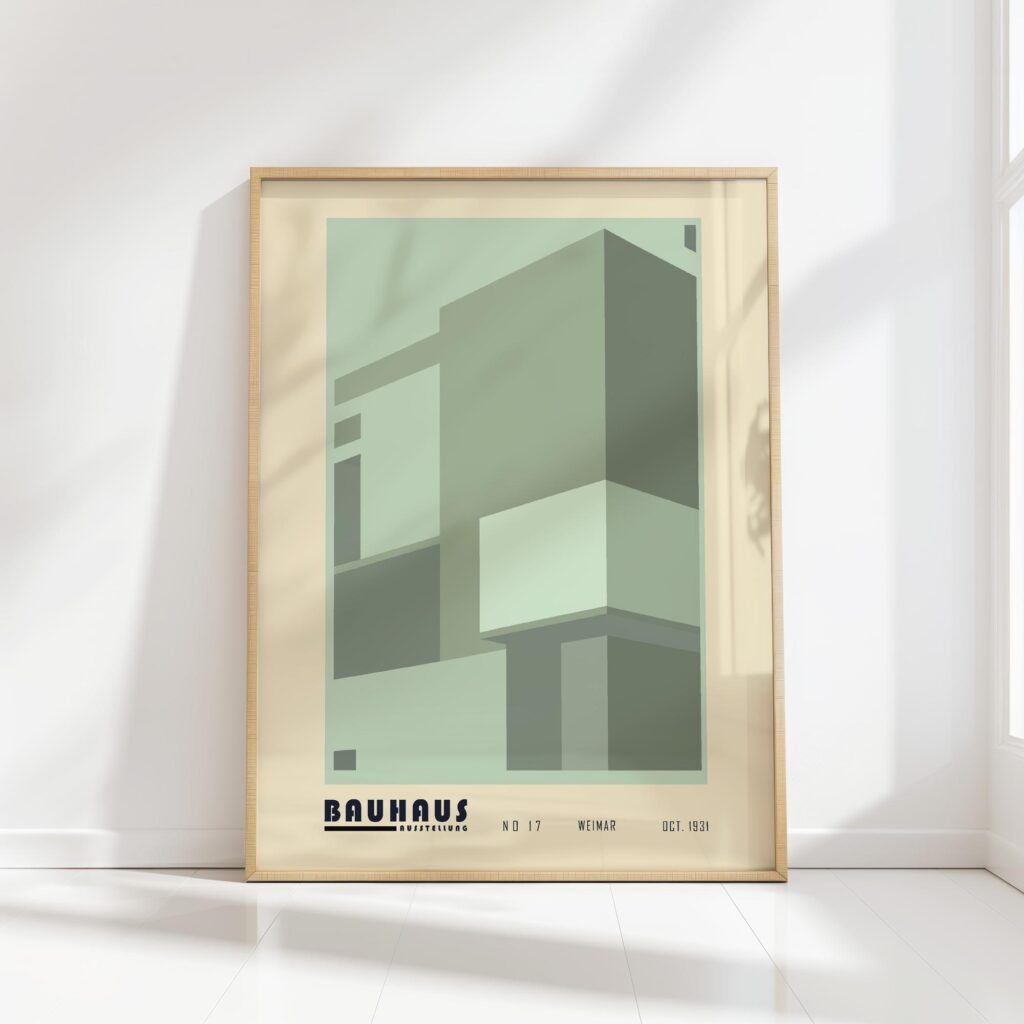 bauhaus print cold green geometric form