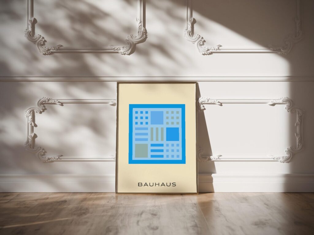 bauhaus print cool blue geometric blocks design
