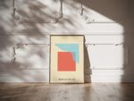 bauhaus print coral blue curved line art