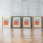 bauhaus print coral blue curved line art 2