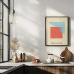 bauhaus print coral blue curved line art 5