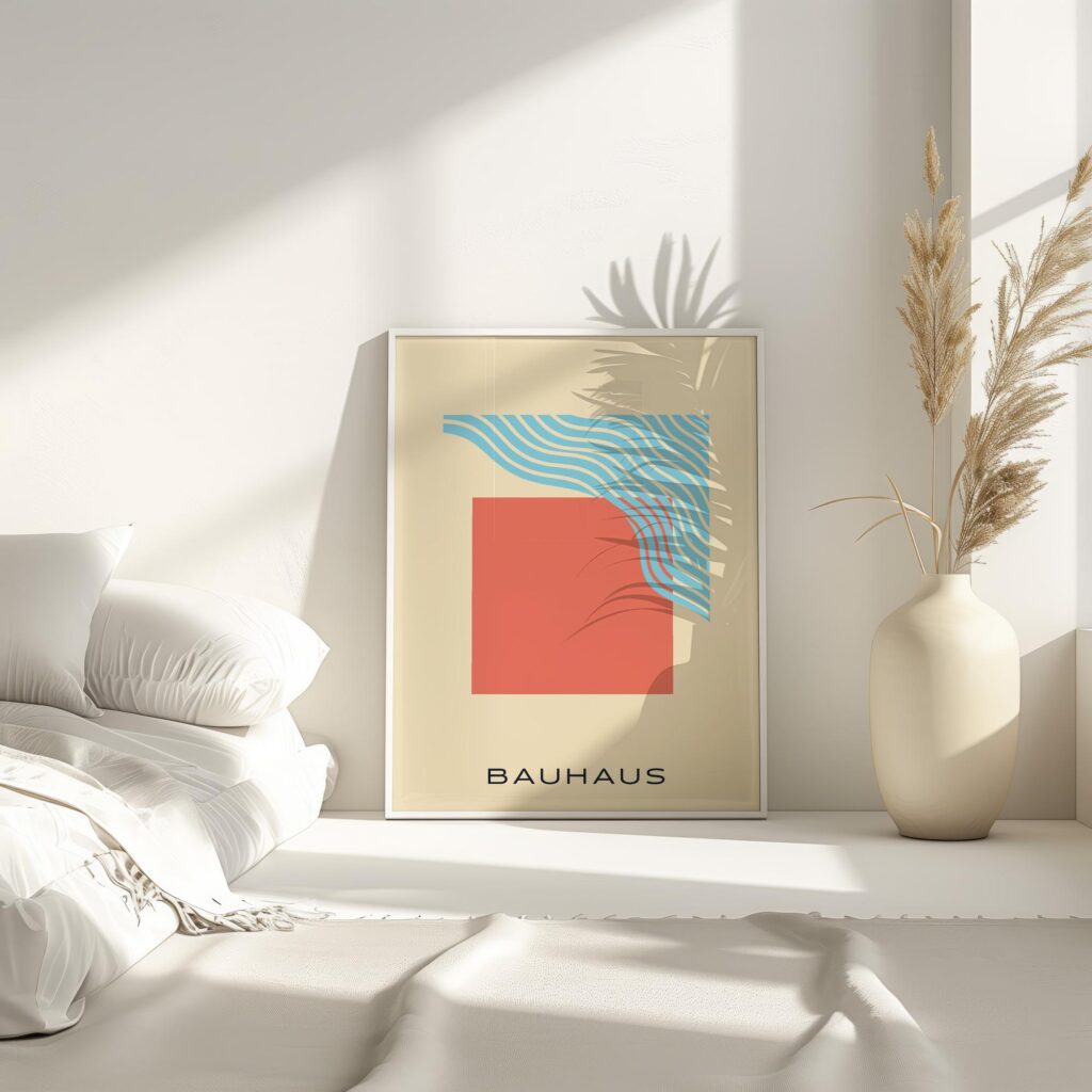 bauhaus print coral blue curved line art 7