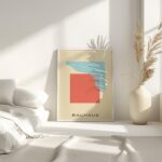 bauhaus print coral blue curved line art 7