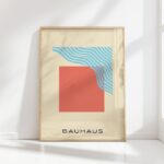 bauhaus print coral blue curved line art 8