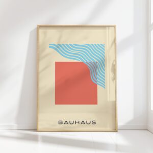 bauhaus print coral blue curved line art 8