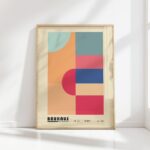 bauhaus print coral blue simple geometric art