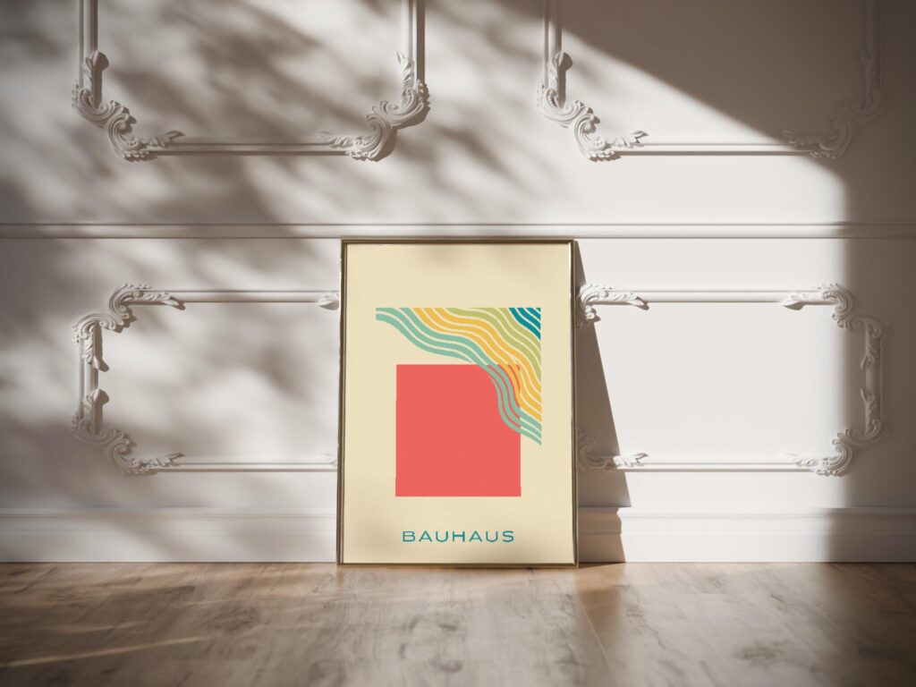 bauhaus print coral with wavy line pattern