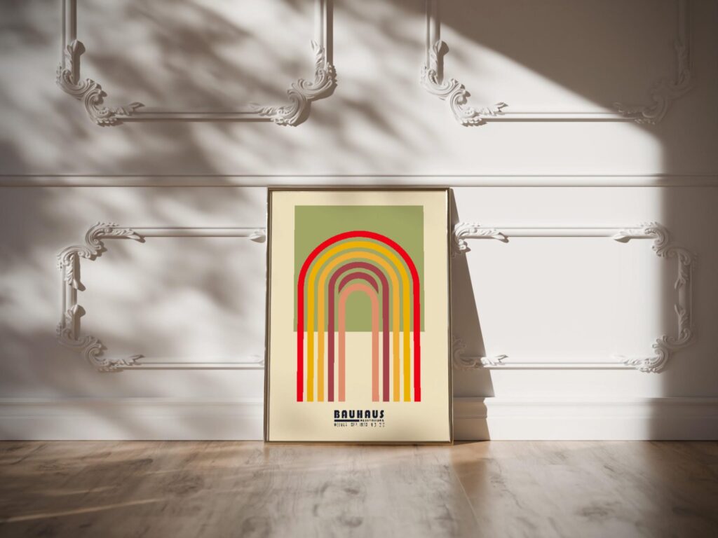 bauhaus print earth tone arch motif design