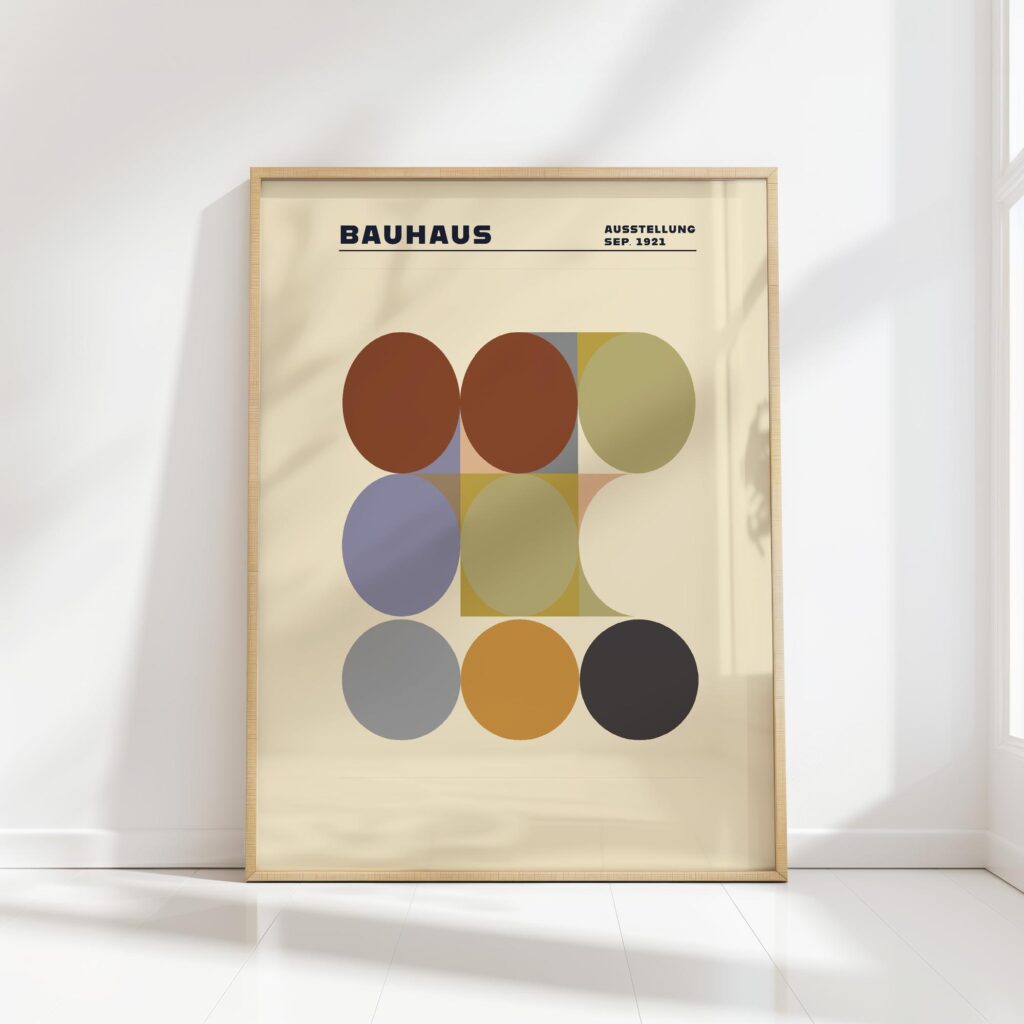 bauhaus print earth tones geometric circles tiles