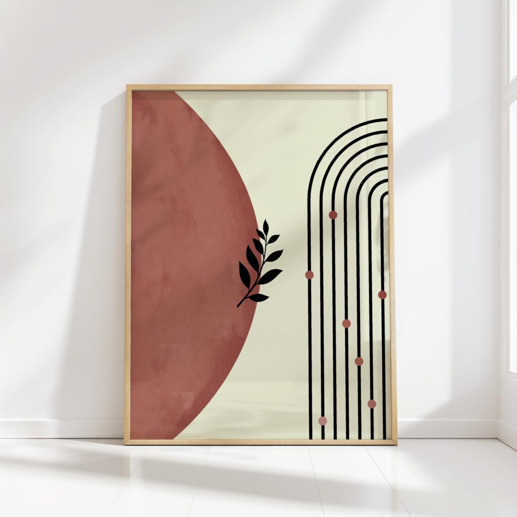 bauhaus print earth tones minimalist leaf design