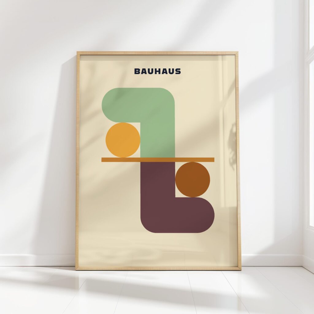 bauhaus print earth tones simple geometric shapes