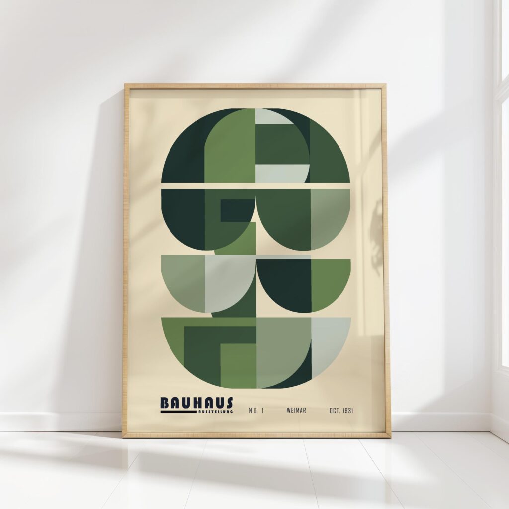 bauhaus print green geometric circles design