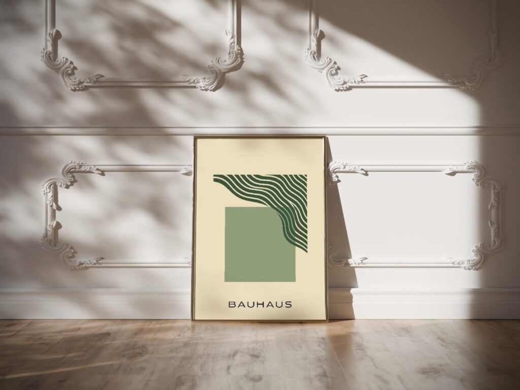 bauhaus print green geometric wavy design