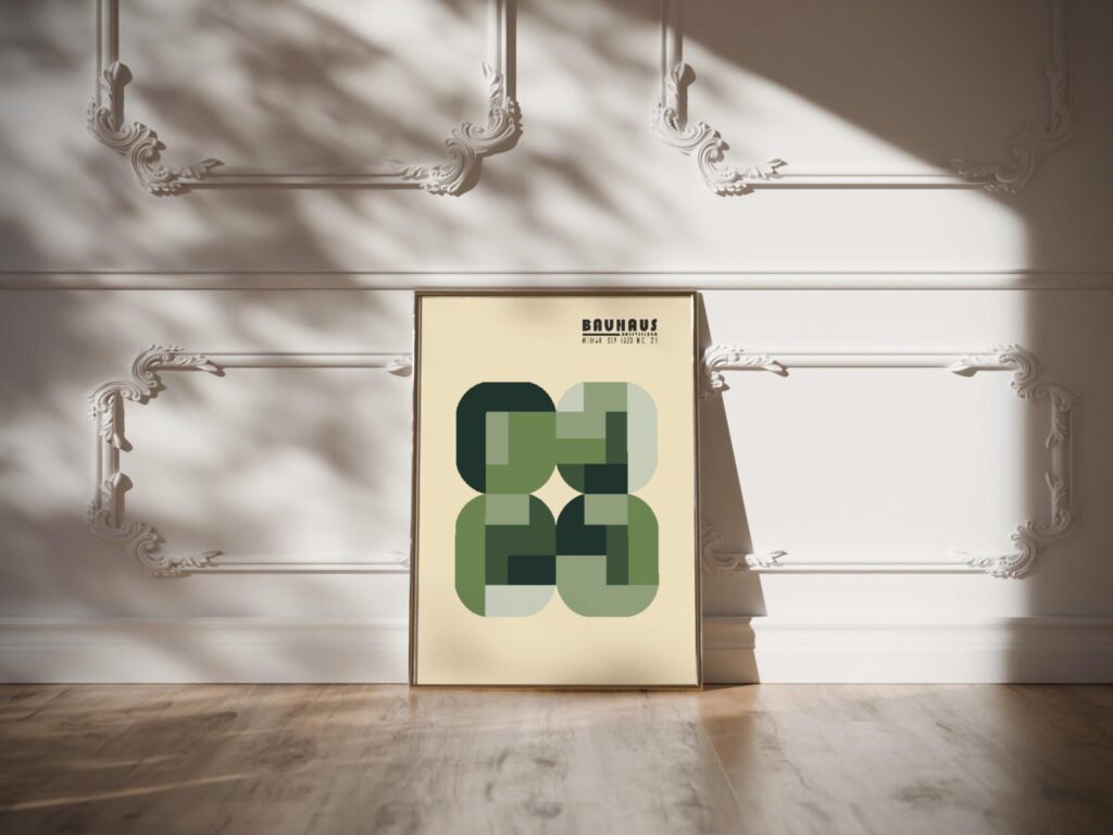 bauhaus print green overlapping blocks design