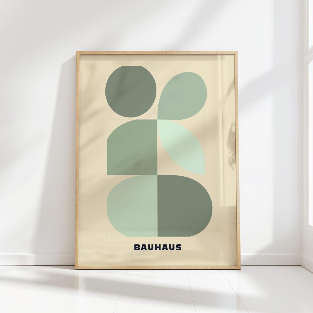 bauhaus print green pastel geometric shapes