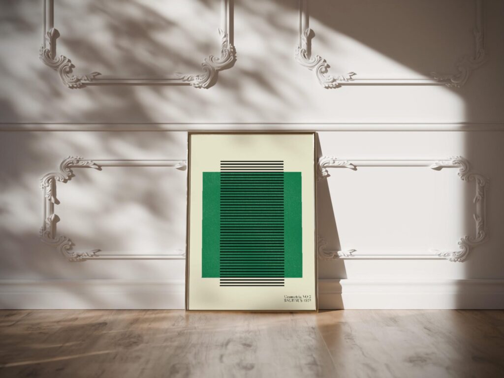 bauhaus print green striped geometric design