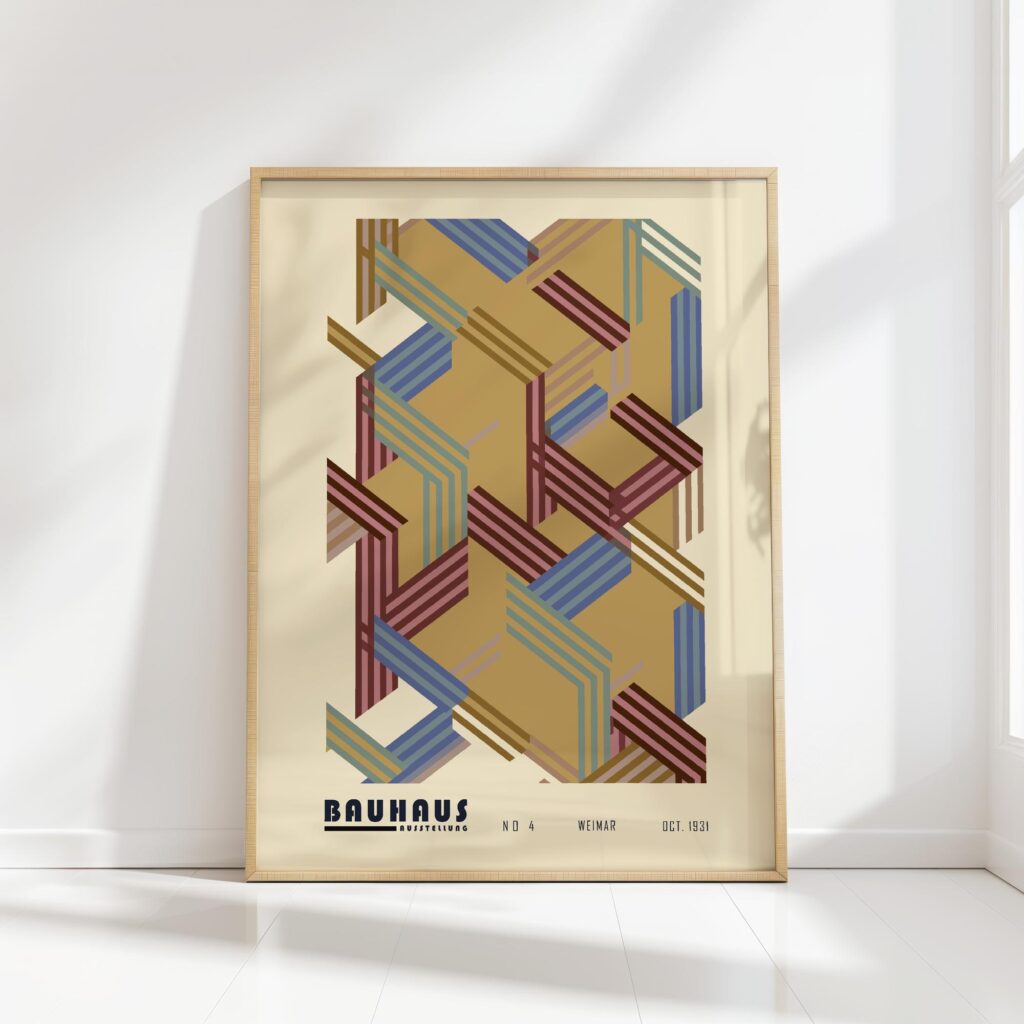 bauhaus print in beige with geometric complexity