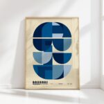 bauhaus print in blue geometric circles design
