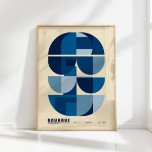 bauhaus print in blue geometric circles design