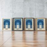 bauhaus print in blue tones with geometric arches 2