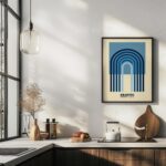 bauhaus print in blue tones with geometric arches 5