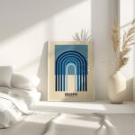 bauhaus print in blue tones with geometric arches 7