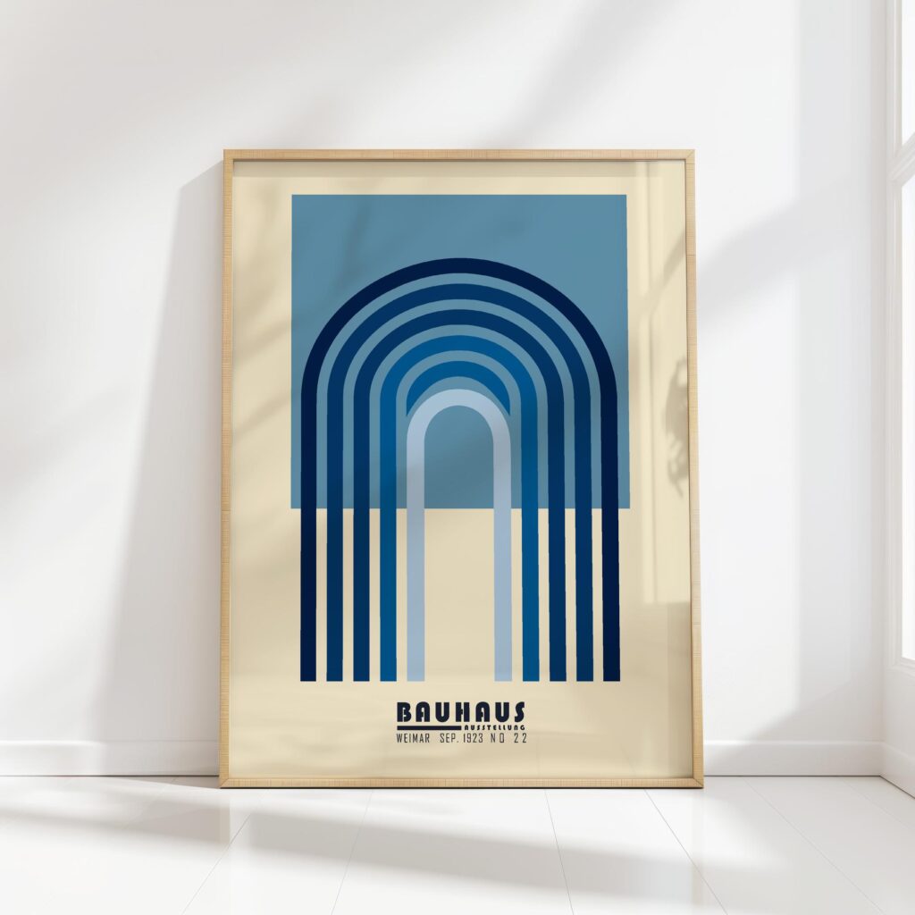 bauhaus print in blue tones with geometric arches 8