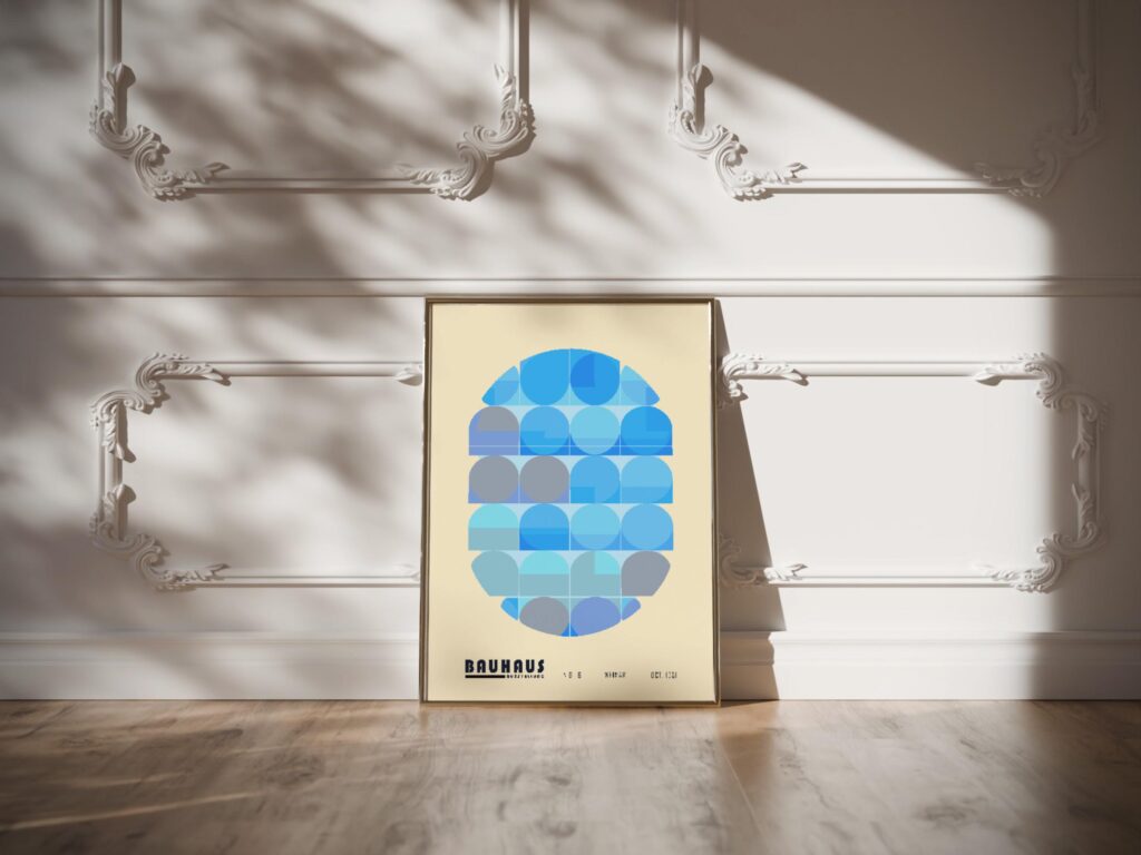 bauhaus print in blue tones with geometric design