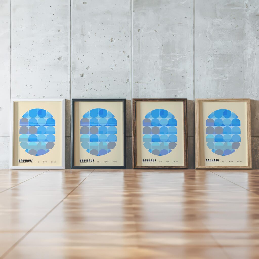 bauhaus print in blue tones with geometric design 2