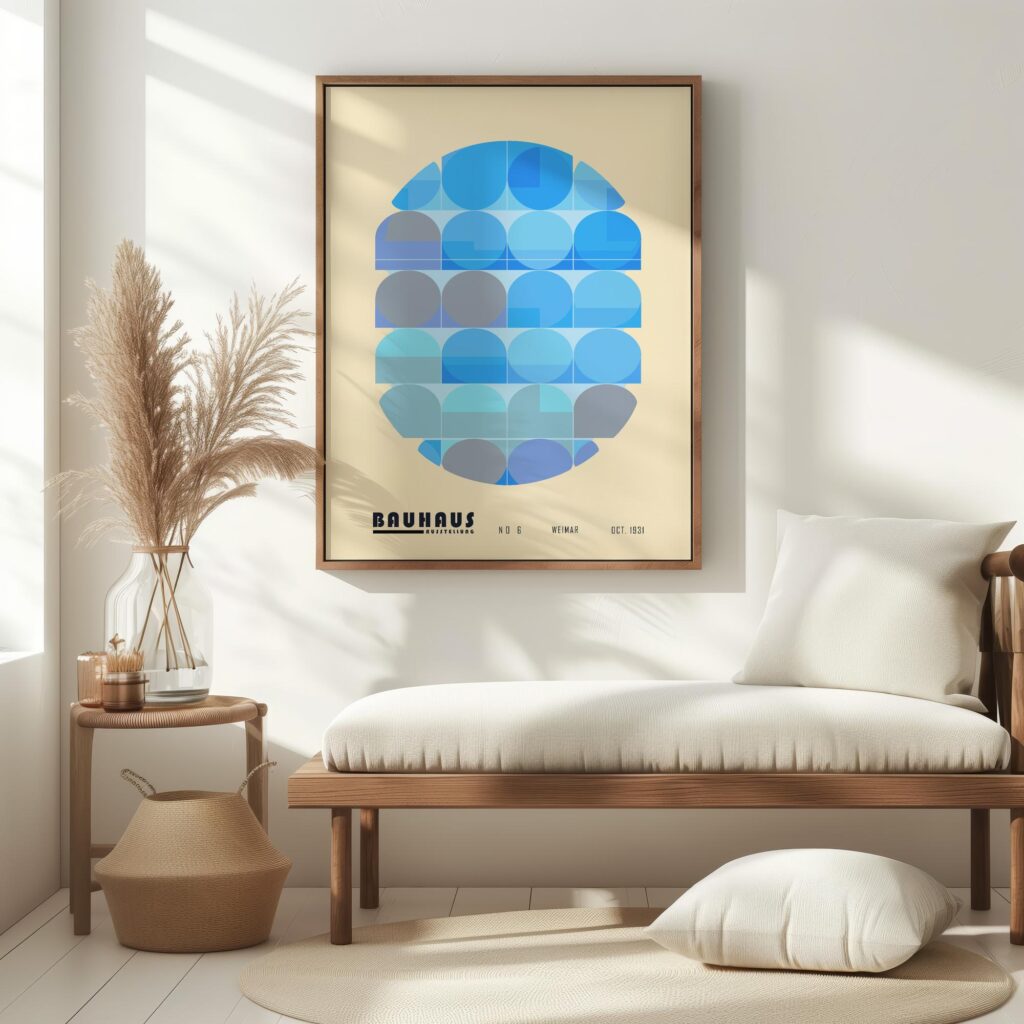 bauhaus print in blue tones with geometric design 6