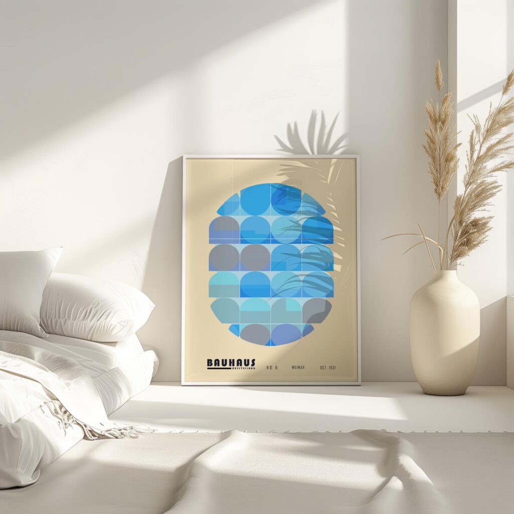 bauhaus print in blue tones with geometric design 7