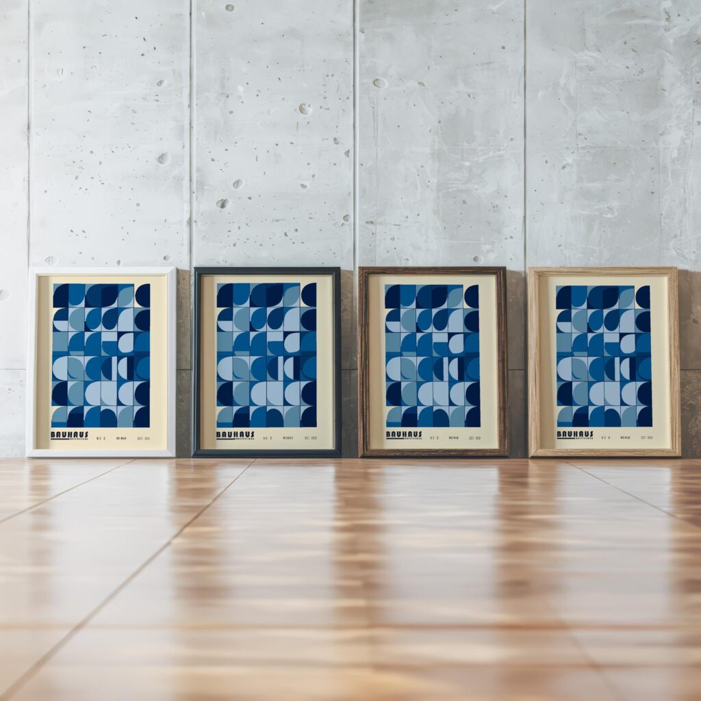 bauhaus print in blue tones with geometric pattern 2