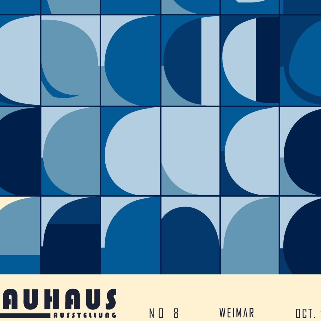 bauhaus print in blue tones with geometric pattern 4