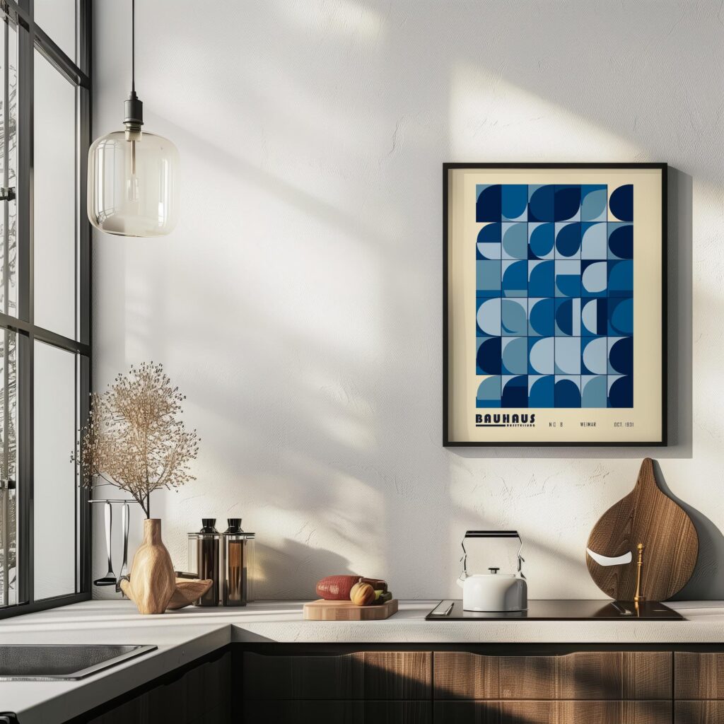 bauhaus print in blue tones with geometric pattern 5