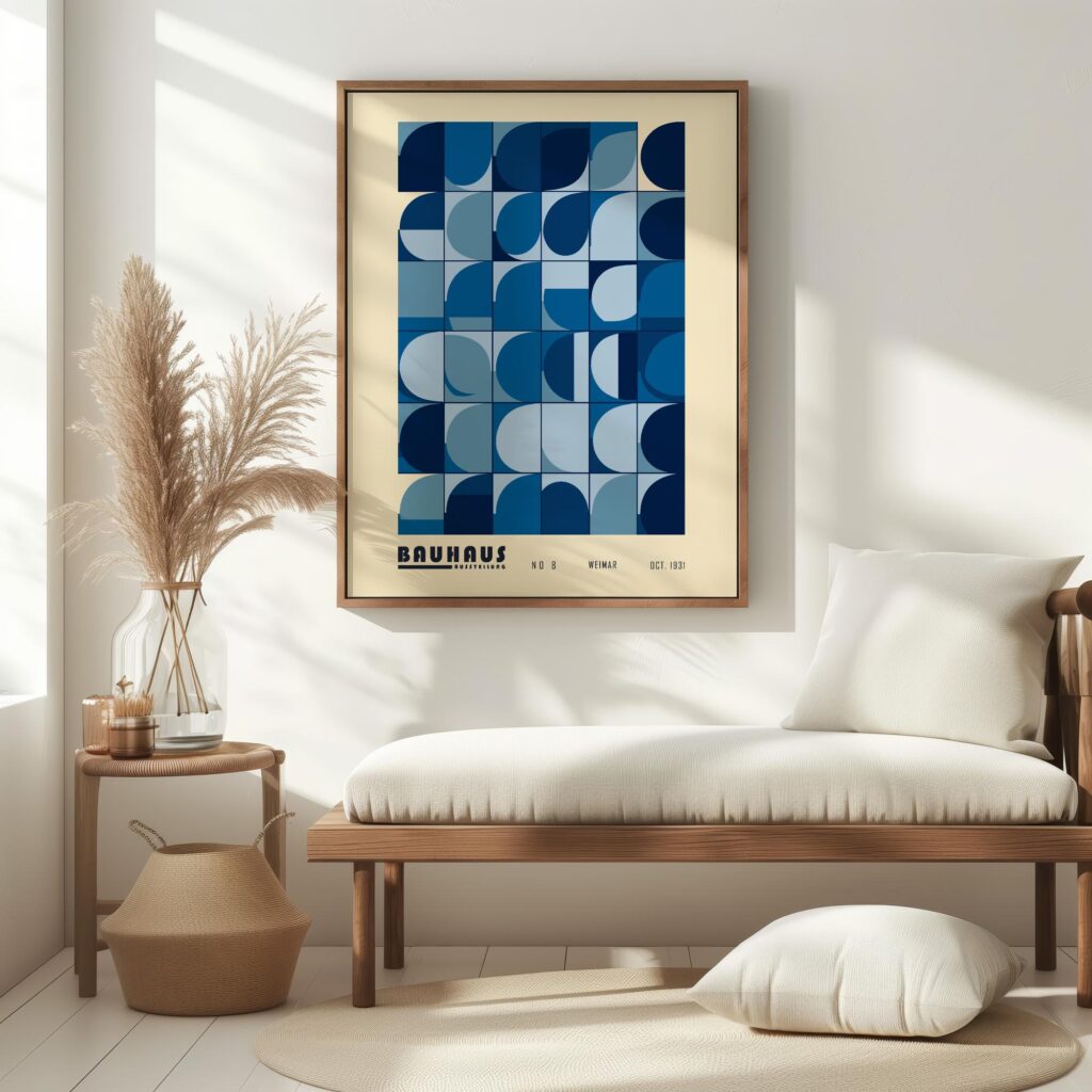 bauhaus print in blue tones with geometric pattern 6