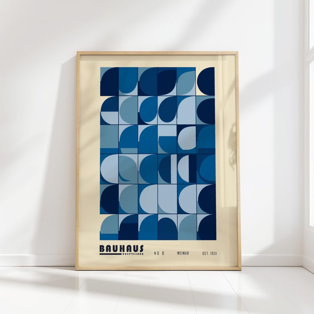 bauhaus print in blue tones with geometric pattern 8