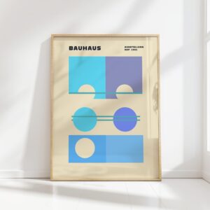 bauhaus print in blue with geometric shapes design