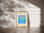 bauhaus print in blue with geometric stripes