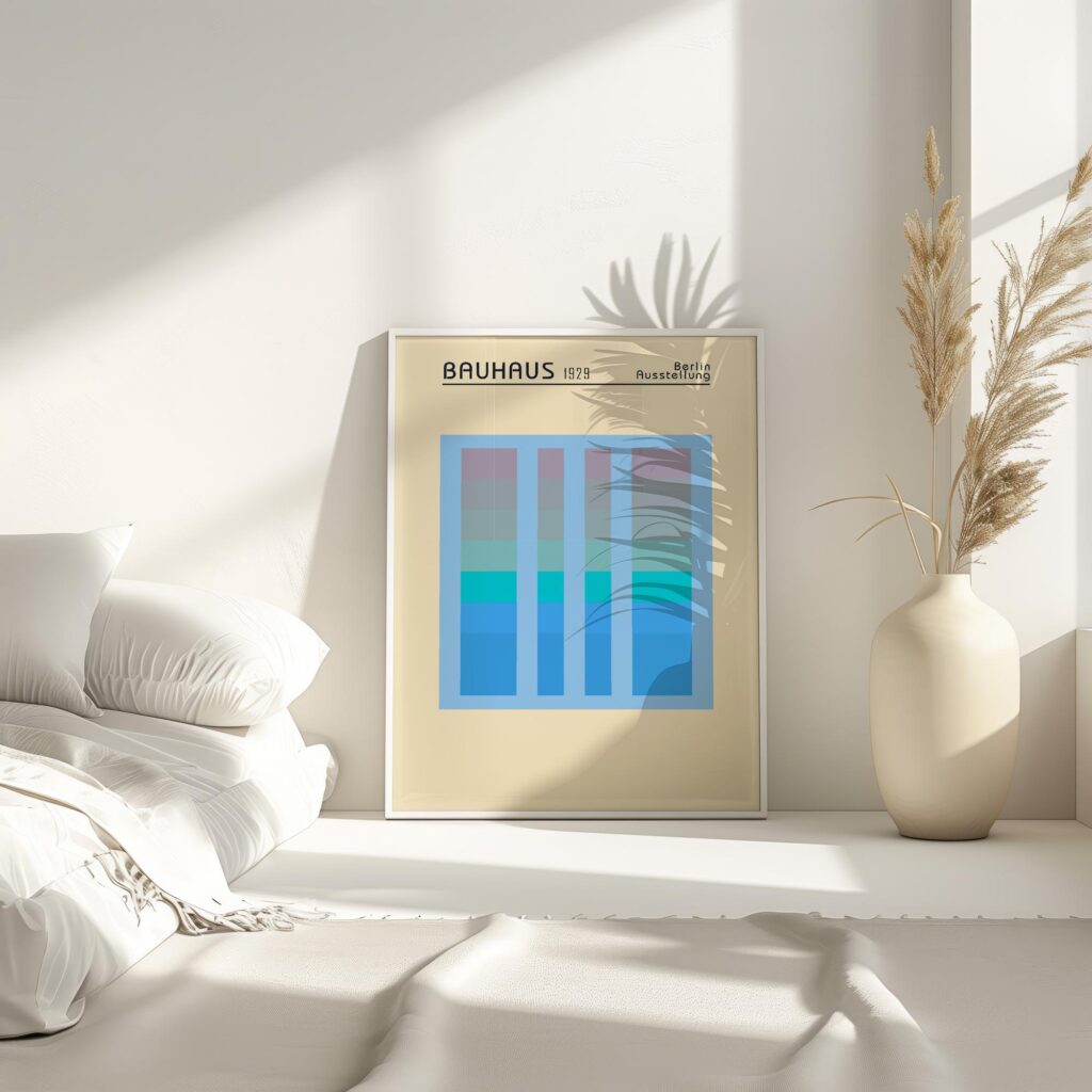 bauhaus print in blue with geometric stripes 7