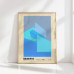 bauhaus print in cool blue geometric design