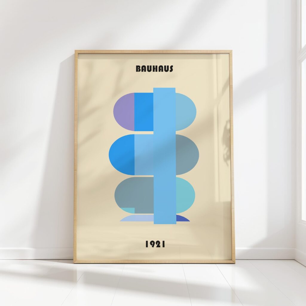 bauhaus print in cool blues geometric balance