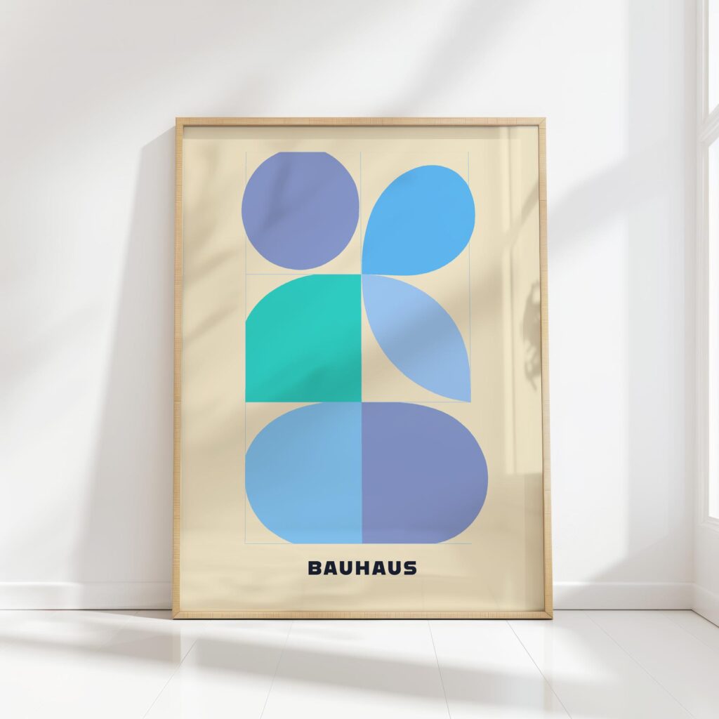 bauhaus print in cool blues geometric harmony