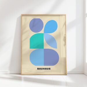 bauhaus print in cool blues geometric harmony
