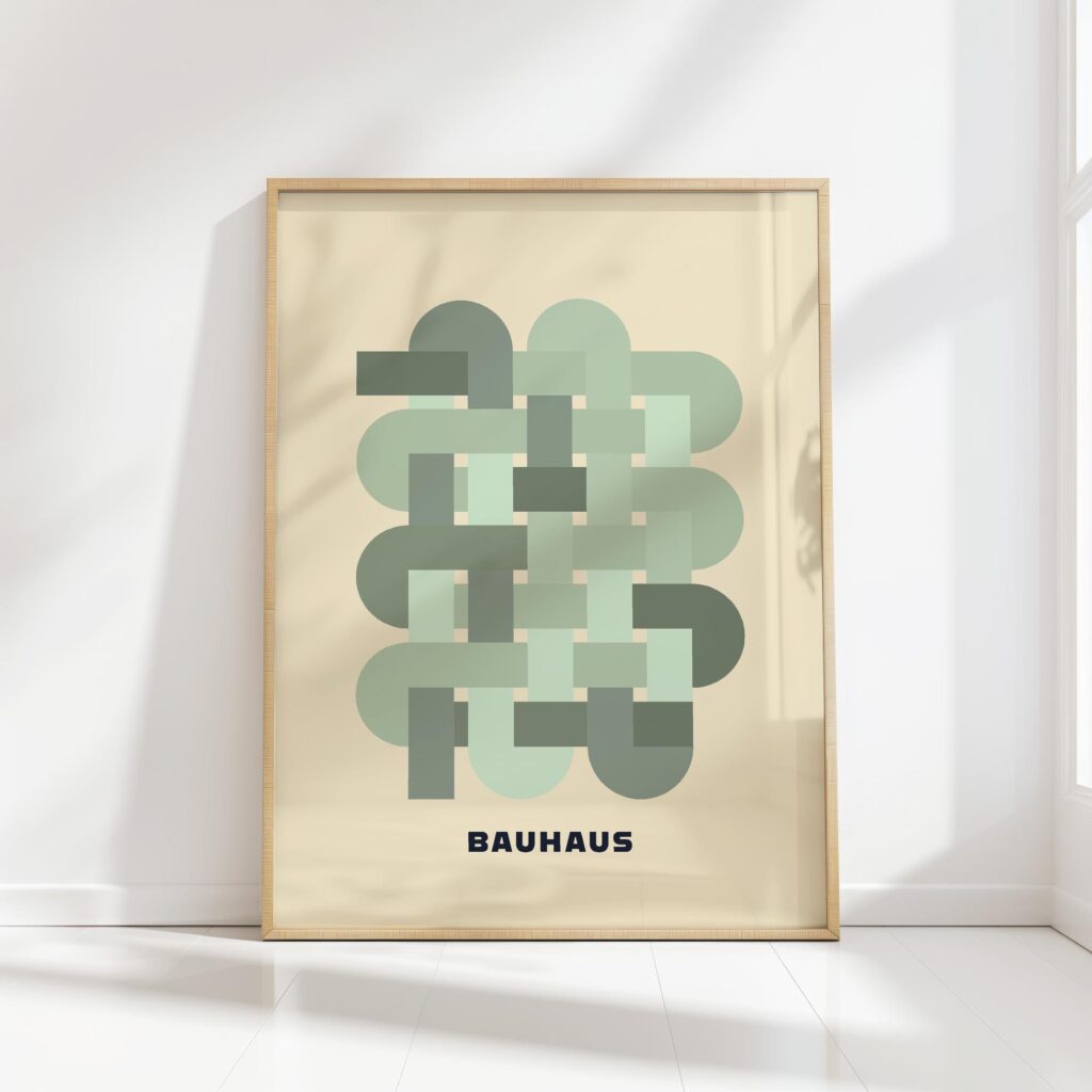 bauhaus print in cool tones interlocking blocks design