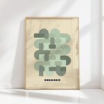 bauhaus print in cool tones interlocking blocks design