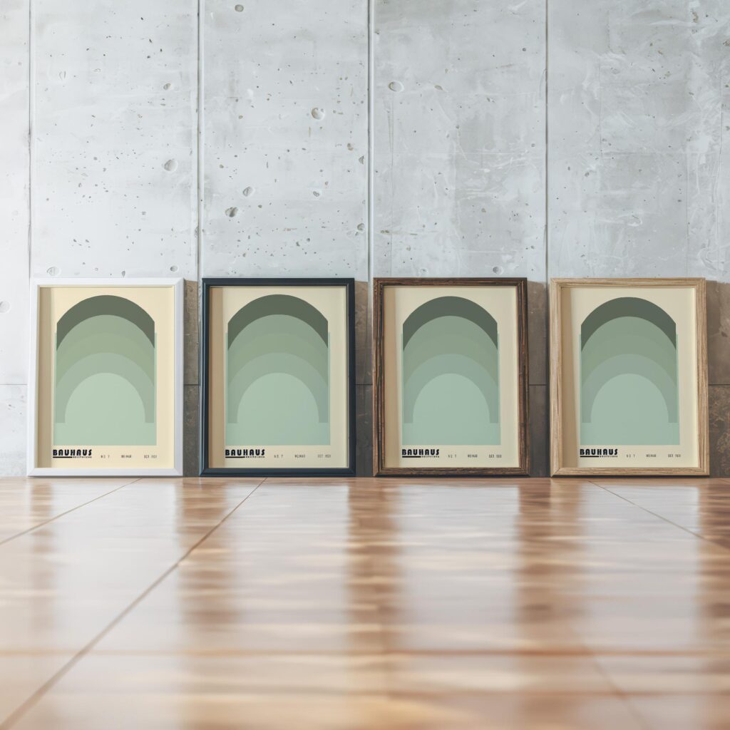 bauhaus print in cool tones with geometric arches 2