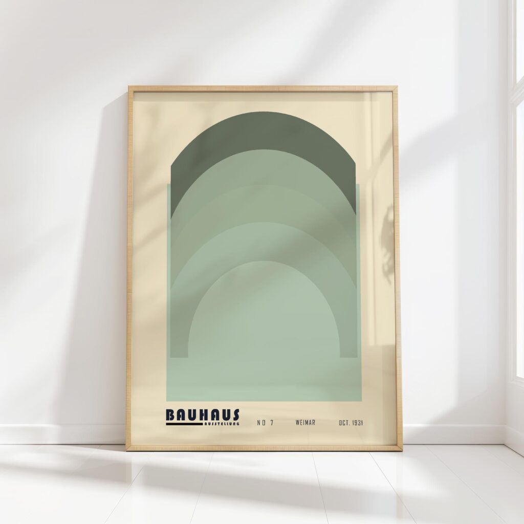 bauhaus print in cool tones with geometric arches 8