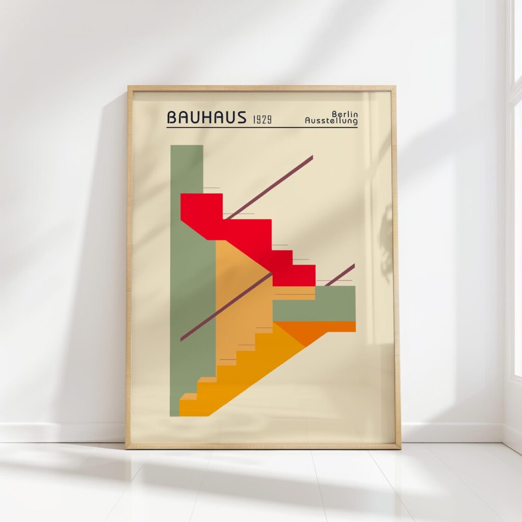 bauhaus print in earth tones geometric staircase