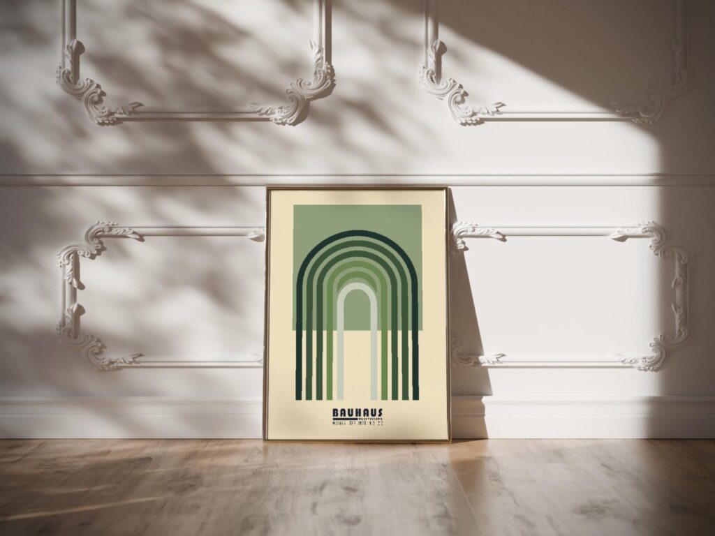 bauhaus print in earth tones with abstract arches